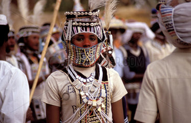 Sudan. People of Falata tribe dancing.
