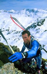 Skier climbing for backcountry skiing freeride Spain