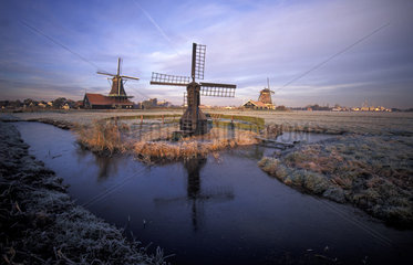 The windmills of the Zaanse Schans on a winterday