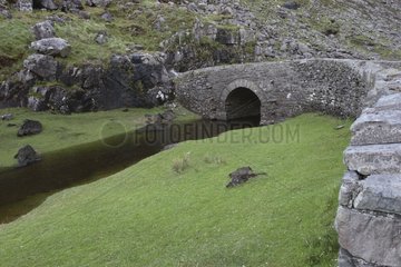 Gap of Dunloe stone bridge in a glacial valley Ireland