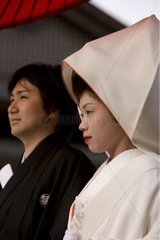 Couples and traditional wedding in a temple Tokyo