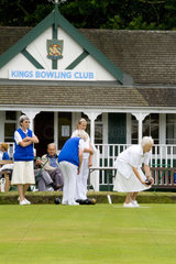 Women lawn bowling at the Kings Bowling Club in Torquay England Devon called the English Rivera