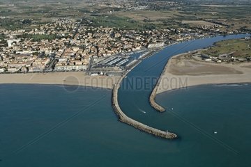 Valras-plage port and river flowing into the Mediterranean