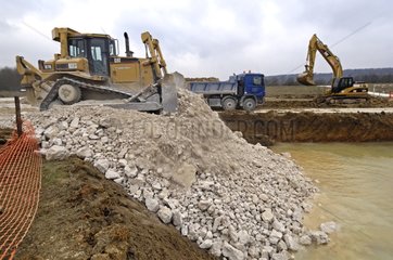 Construction equipment in a flood zone Doubs France