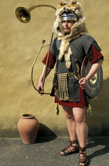 Roman military uniform with trumphet or horn