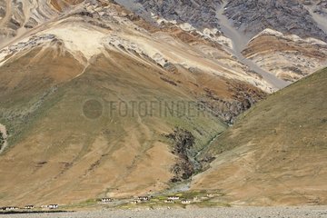 Hamlet am Fuße eines Berges von Zanskar India