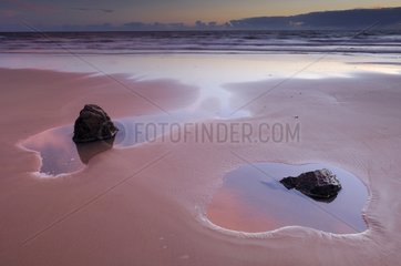 Sand beach Lostmarc'h at dusk Finistère France