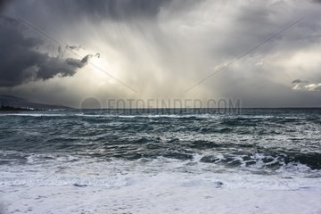 Sea under cloudy and stormy weather Tenerife Canary
