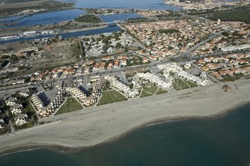 Aerial view of the complex of Les Miramars of Port Barcarès