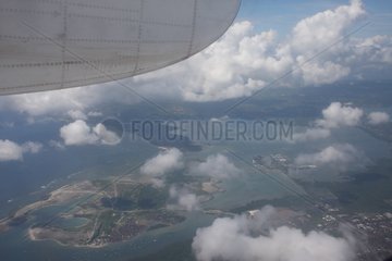 Port of Benoa and polders Serangan seen the plane in Bali