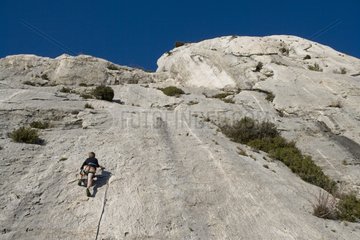 Climber on Sainte-Victoire Mountain Bouches-du-Rhone