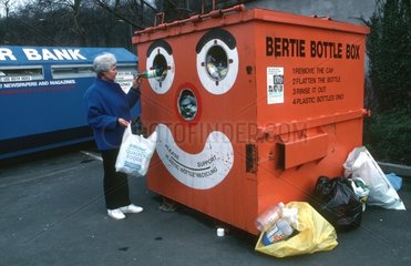 Container of recycling of the plastic bottles England