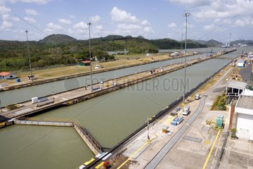 Miraflores locks on Panama Canal