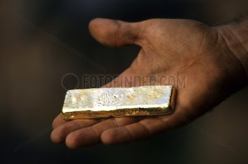Hand holding a gold melted in the forest French Guiana