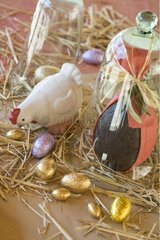 Easter egg and chocolat in a bell jar