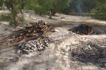 Hima or traditional Polynesian oven Rurutu Austral islands