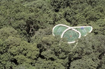 Blimp-borne inflatable raft on canopy Panama