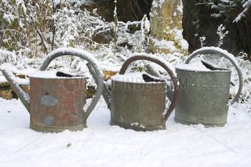 Schneebedeckte Wasserdosen im November Frankreich