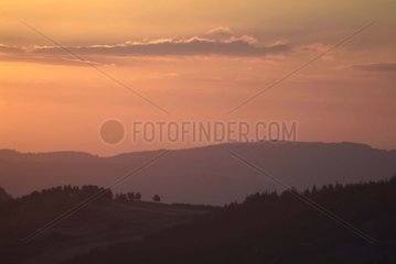 Sunset on the hills in Auvergne France