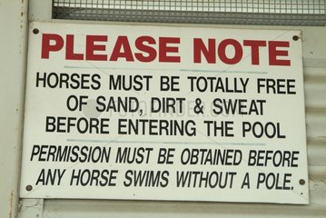 Sign for Training race horse in swimming pool Australia SA