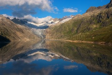 Oberaar glacier and lake in the Alpes bernoises Switzerland