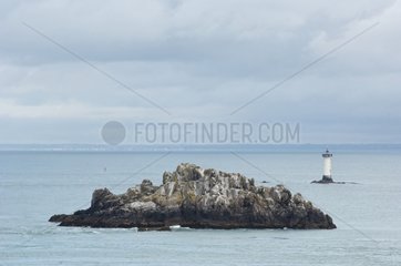 Rock and small lighthouse in the Manche Pointe du Grouin