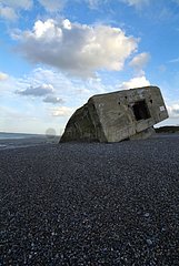 Ruin of blockhaus on a beach Somme Bay France