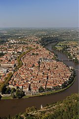 Die Stadt der Cahors in den Mäander des Lot Frankreichs