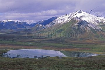 Mountains and small lake in the tundra Yukon Canada