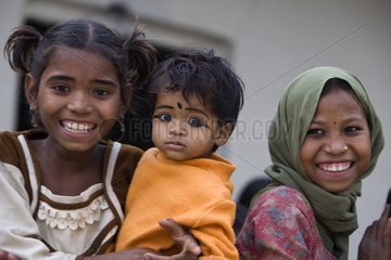 Portrait of Taru people children Terai Uttar Pradesh India