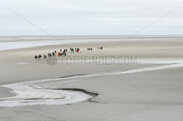 Touristen an einem Strand im Winter Frankreich