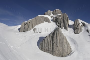 Snowy slope in the Massif of Aravis in winter France