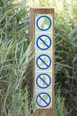 Signage sign for the public at Pont de Gau Ornithological Park  Camargue  France
