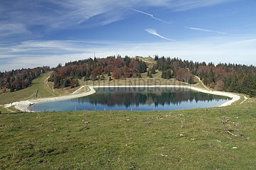 Morond artificial lake for the snow cannons  Metabief  Doubs  France
