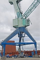 Unloading jib crane at the port of La Rochelle Pallice