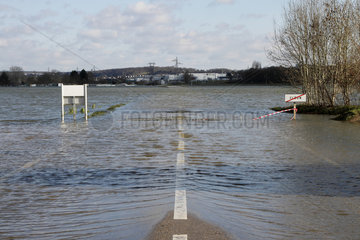 Barred road due to the flood of the Seine on 03/02/2018 in Cleon  Normandy  France