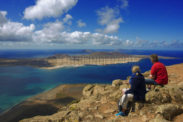 Chinijo Archipelago from the viewpoint of El Río : La Graciosa  Montaña Clara and Alegranza  Island of Lanzarote  Canary Islands.