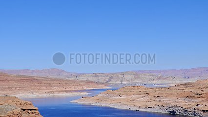 General view of Lake Powell  near Page  Glen Canyon Park. This artificial lake was created on the Colorado River by the construction of the Glen Canyon Dam  Arizona / Utah  USA