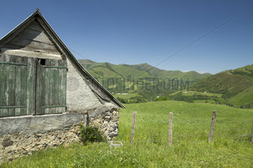 Barn  Pasture and Fence  Larrau  La Soule  Pyrenees-Atlantiques  France