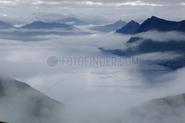 Fjord under clouds Faroe Islands