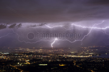 Lightning strike over Geneva  Switzerland  April 4  2018