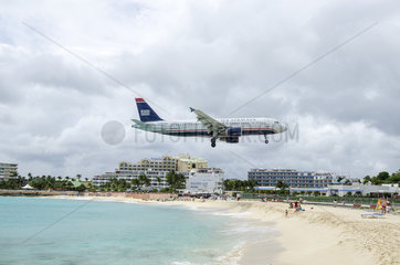 Airliner landing at Saint Martin airport  West Indies