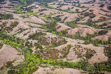 Aerial view on the west coast and the lagoon in the dry season  Poya Commune  New Caledonia.