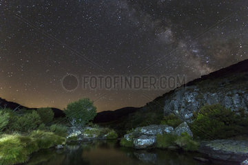 Milky Way and river at night Gredos Regional Park  Ávila  Spain