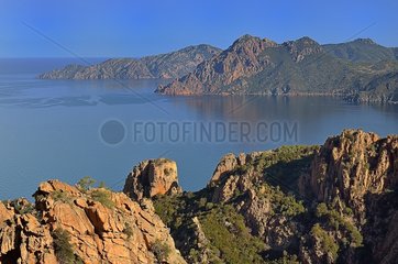 From the cliffs of Piana  view of the Scandola Nature Reserve  Porto Region  Corsica  France