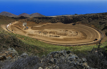 Construction of the upper water tank (year 2010)  Central hydroelectric reservoir of Gorona del Viento El Hierro  Island of El Hierro  Canary Islands.