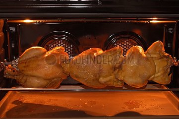 Hühner in einem elektrischen Ofen grillen