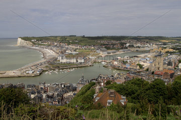 View from the top of the cliffs on the port of Treport  Seine-Maritime  Normandy  France