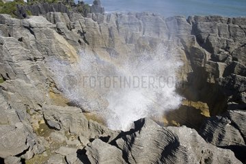 Blow hole at Punakaiki rocks Paparoa National Park