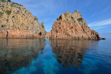 Calanques de Piana reflecting in the Gulf of Porto  Corsica  France